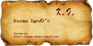 Kozma Ignác névjegykártya
